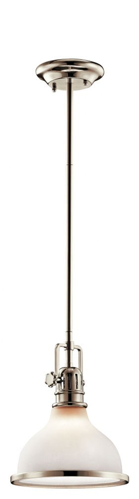 Polished Nickel 10.25" Mini Pendant with White Glass Shade
