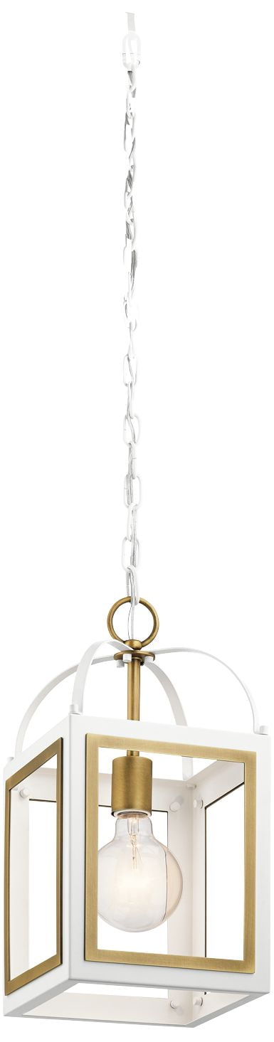 Vintage White and Natural Brass Glass Pendant Light