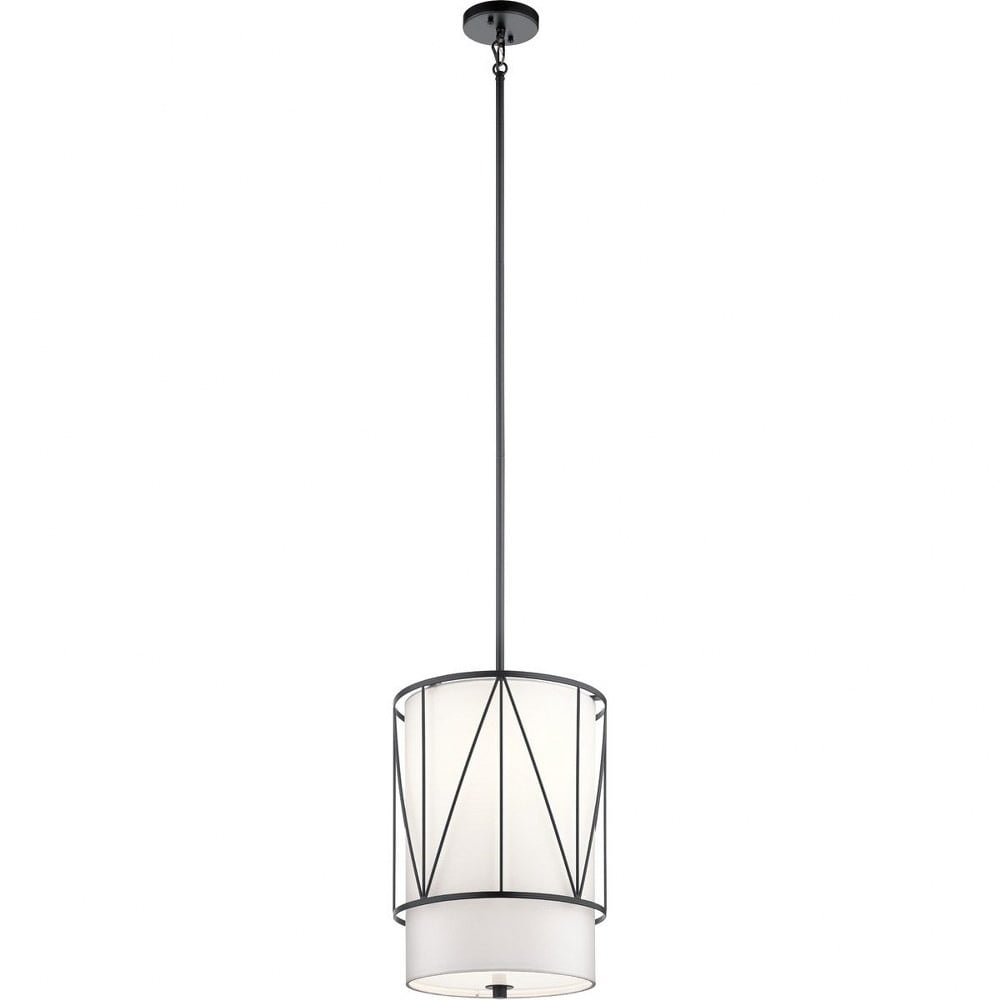 Birkleigh 12" Black Transitional Drum Pendant with Satin Etched Glass