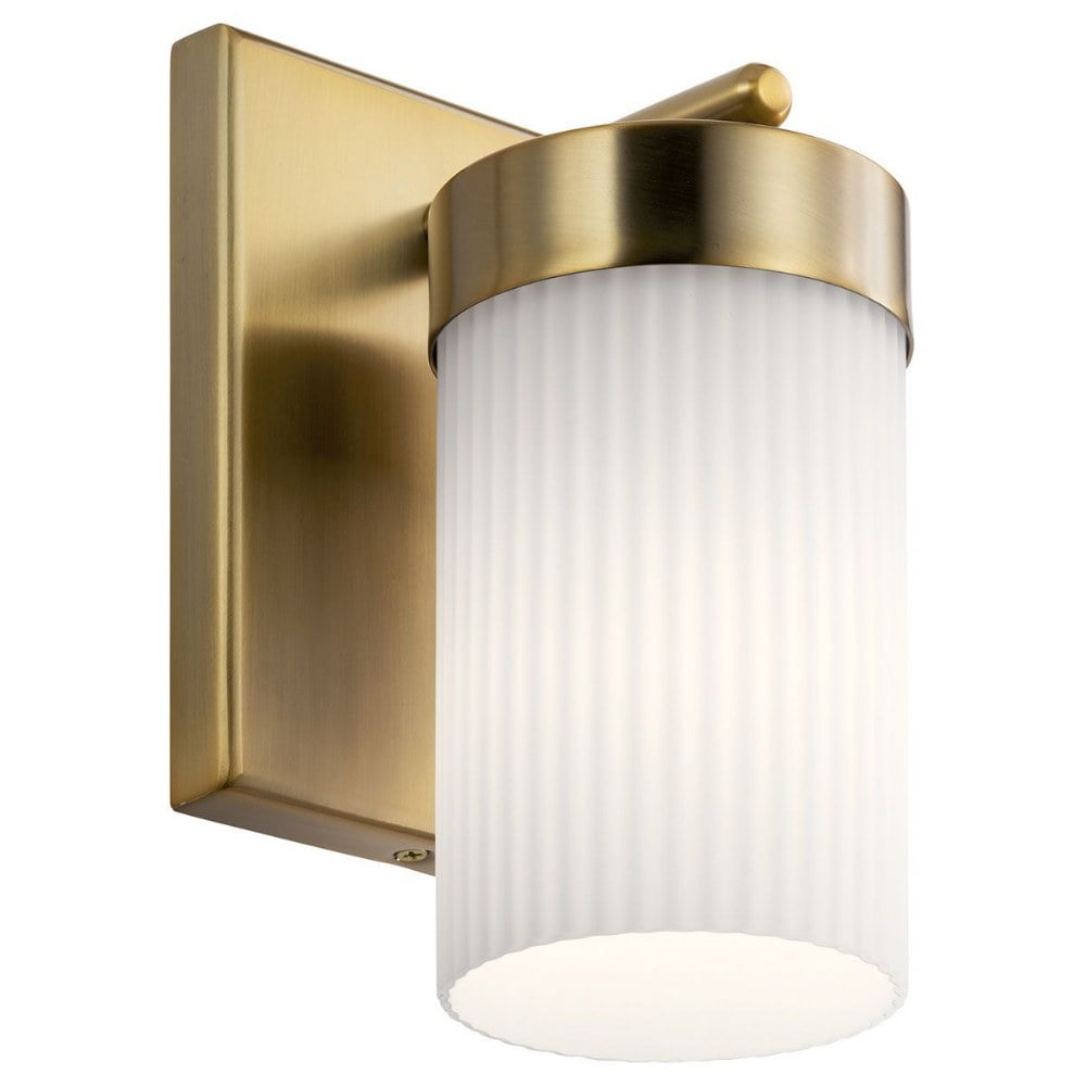 Brushed Natural Brass Dimmable Wall Sconce with Opal Glass