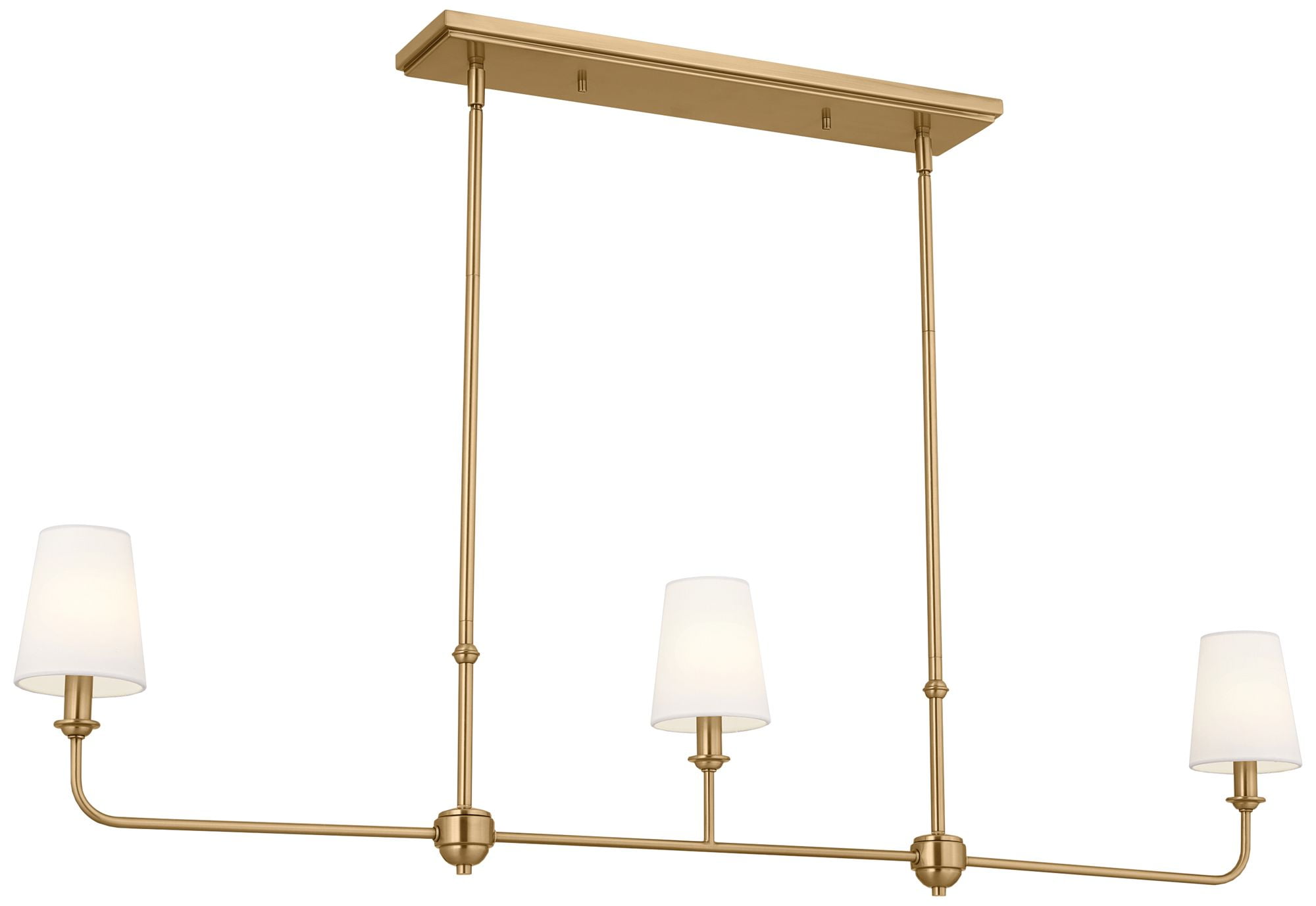 Brushed Natural Brass 3-Light Linear Chandelier with Fabric Shades