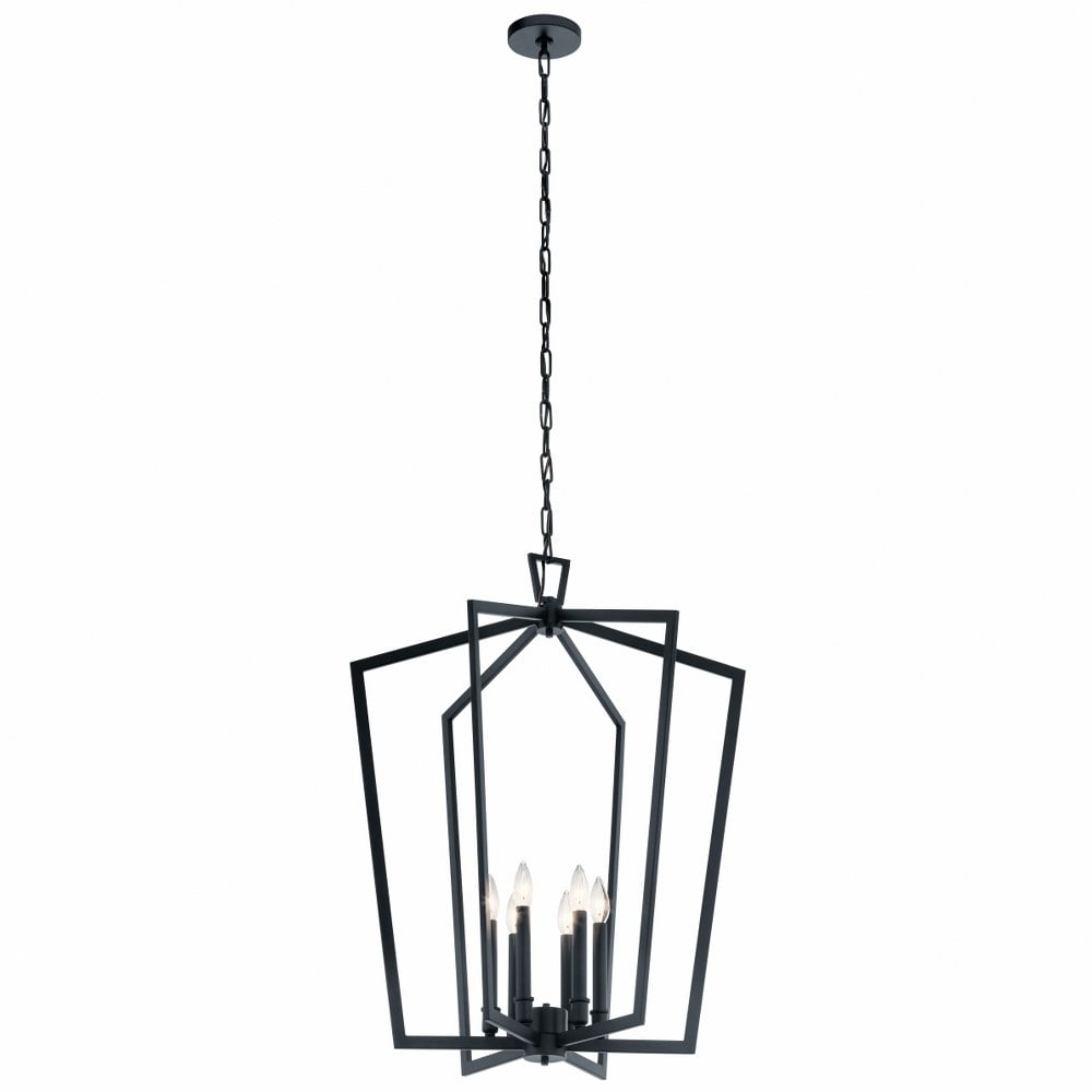 Modern Matte Black Polished Nickel 6-Light Cage Chandelier