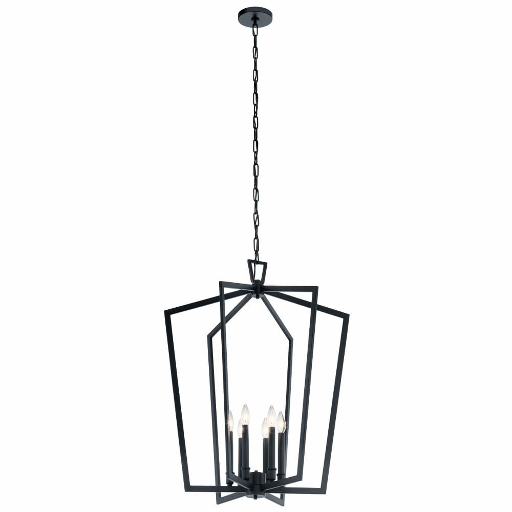 Modern Matte Black Polished Nickel 6-Light Cage Chandelier