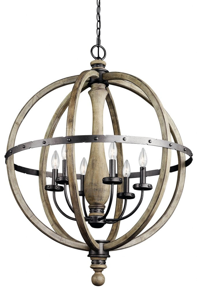 Rustic Country Grey Steel Cage Chandelier with 6 Candle-like Bulbs