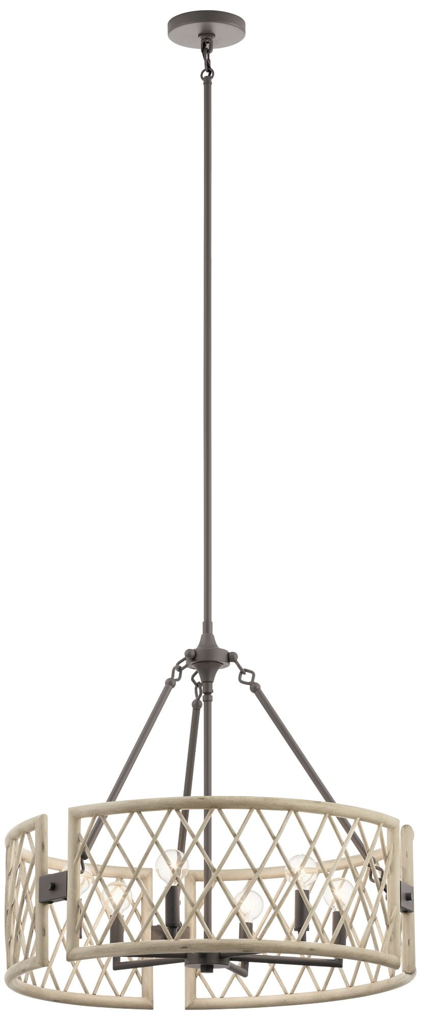White Washed Wood 6-Light Drum Chandelier