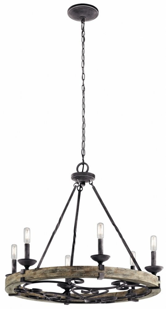 Taulbee 28.5" Grey Bronze Rustic Wagon Wheel Chandelier