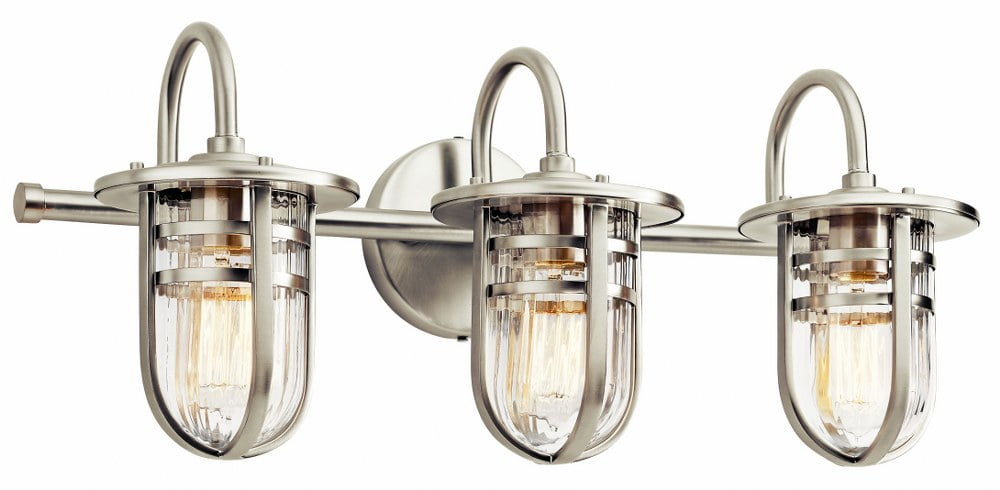 45133NI Kichler Lighting Caparros - 3 Light Transitional Bath Vanity Approved For Damp Locations - With Coastal Inspirations - 10.25 Inches Tall By 24
