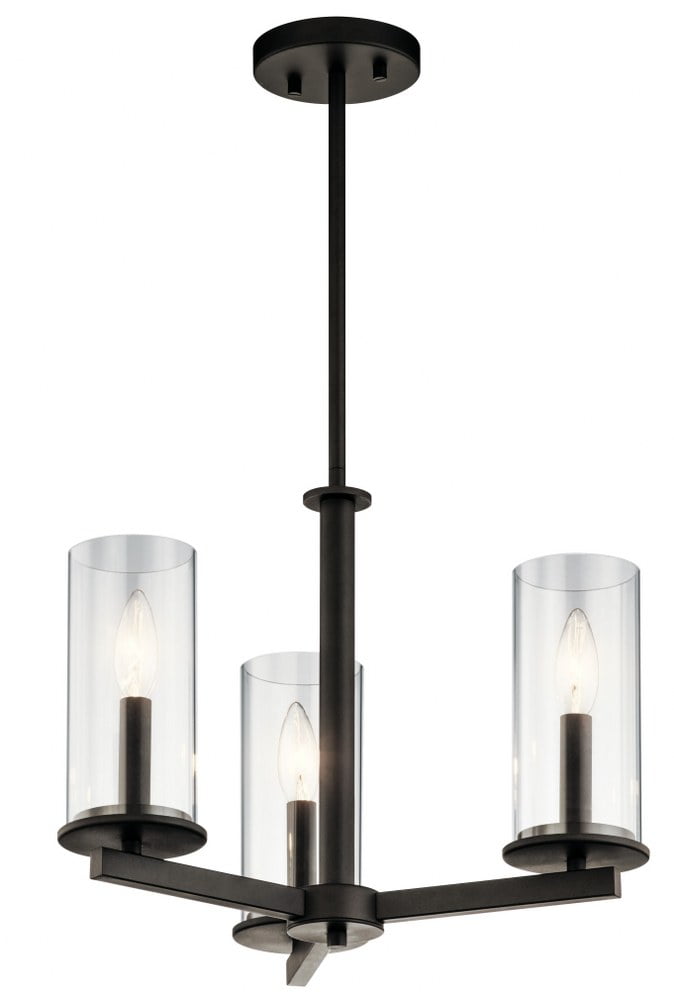 Mini Bronze 18" Transitional 3-Light Ceiling Candle Chandelier