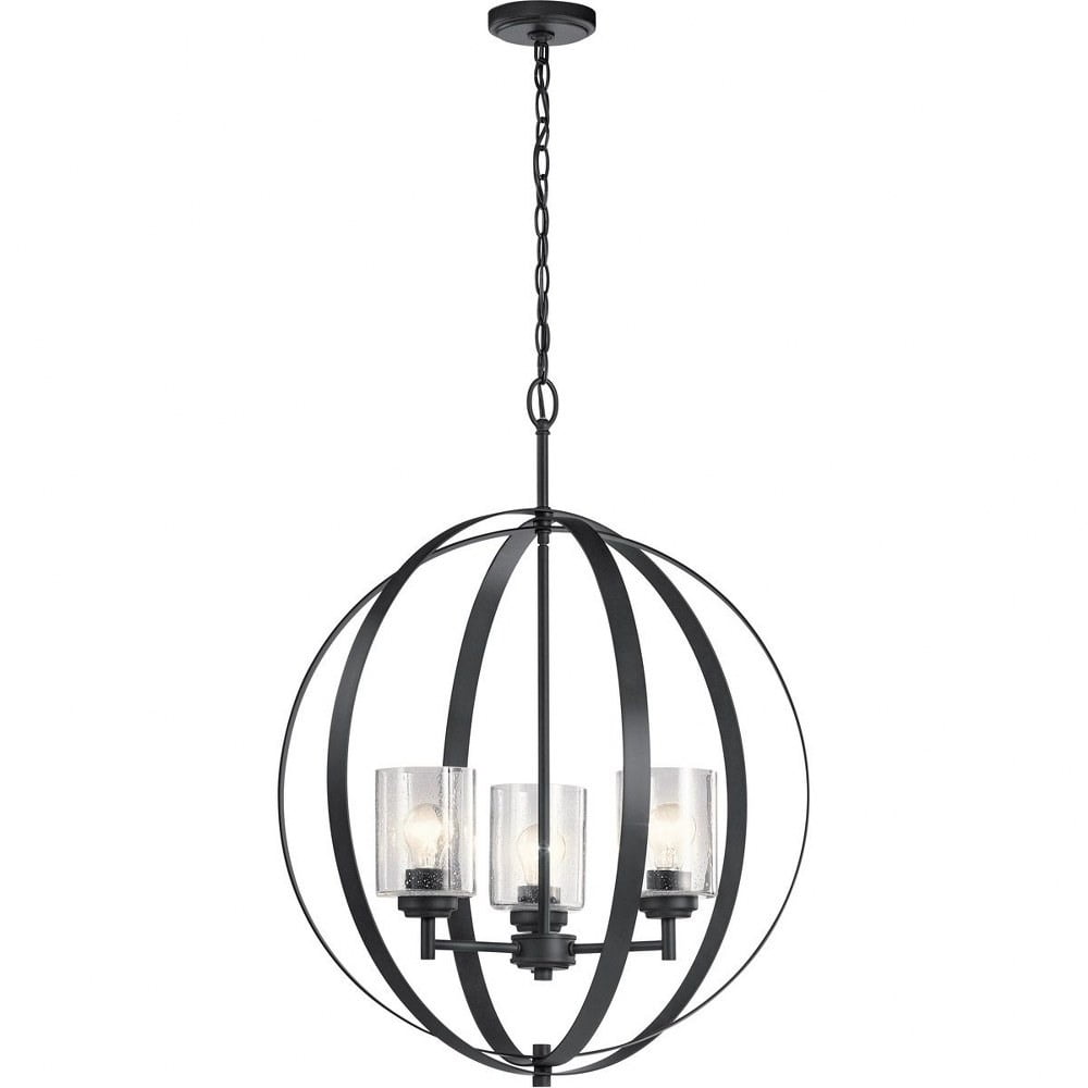 Winslow Modern Black 3-Light Chandelier with Clear Seeded Glass