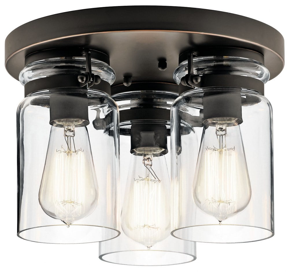 Brinley 11.75" 3-Light Clear Glass Bronze Flush Mount