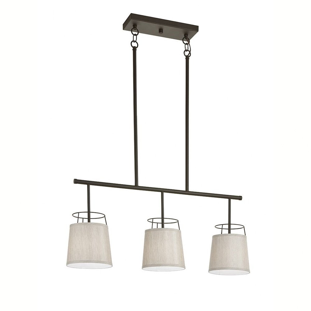 Marika Distressed Bronze 16" Modern Linear Chandelier with Grey Linen Shades