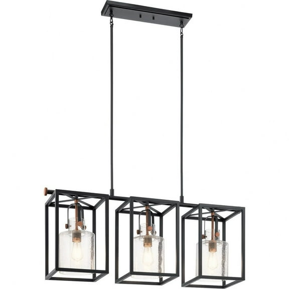 52033BK Kichler Lighting Kitner - 3 Light Linear Chandelier In Vintage Industrial Style-18.5 Inches Tall and 10.5 Inches Wide-Black Finish