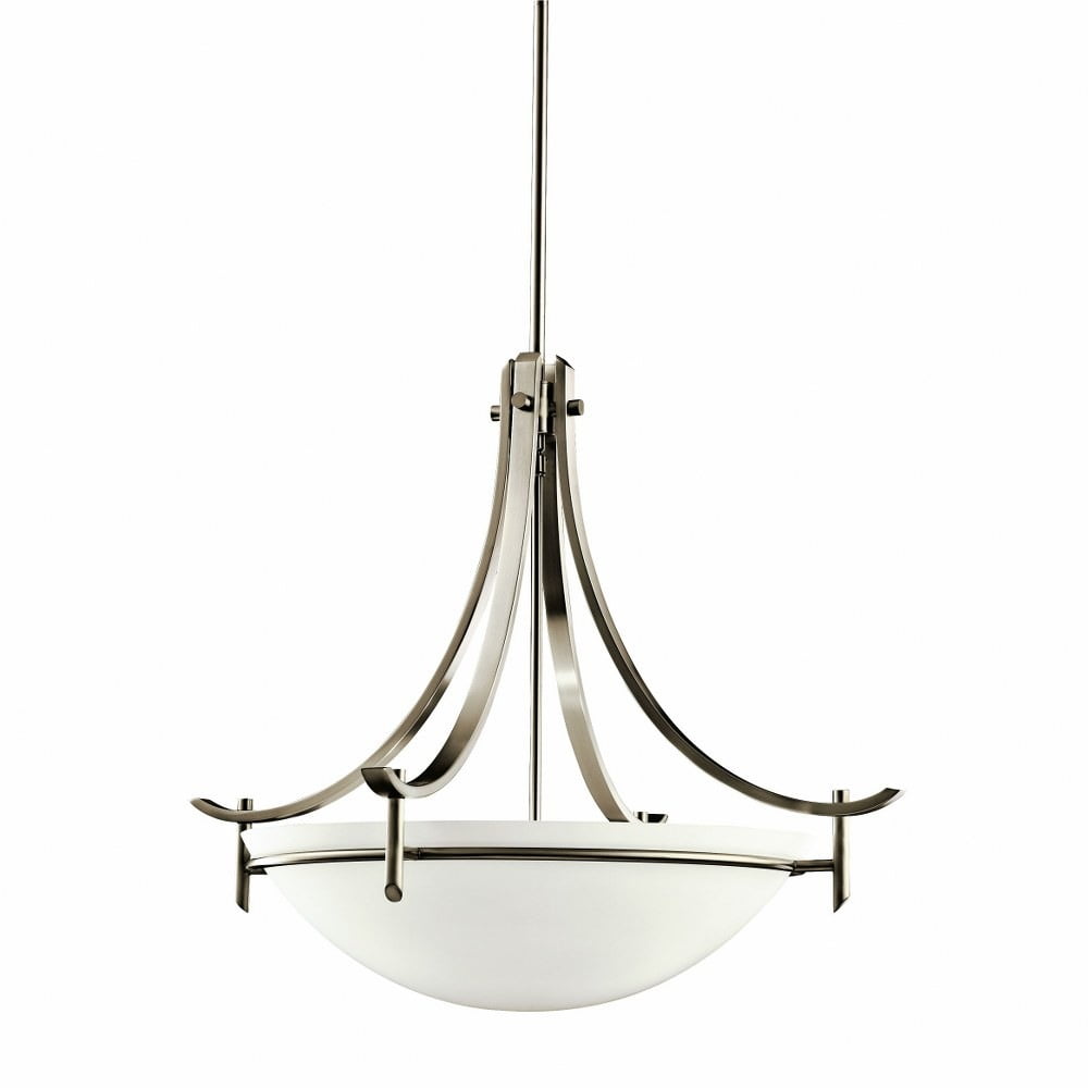Olympia Antique Pewter 3-Light Inverted Pendant with Satin-Etched Glass