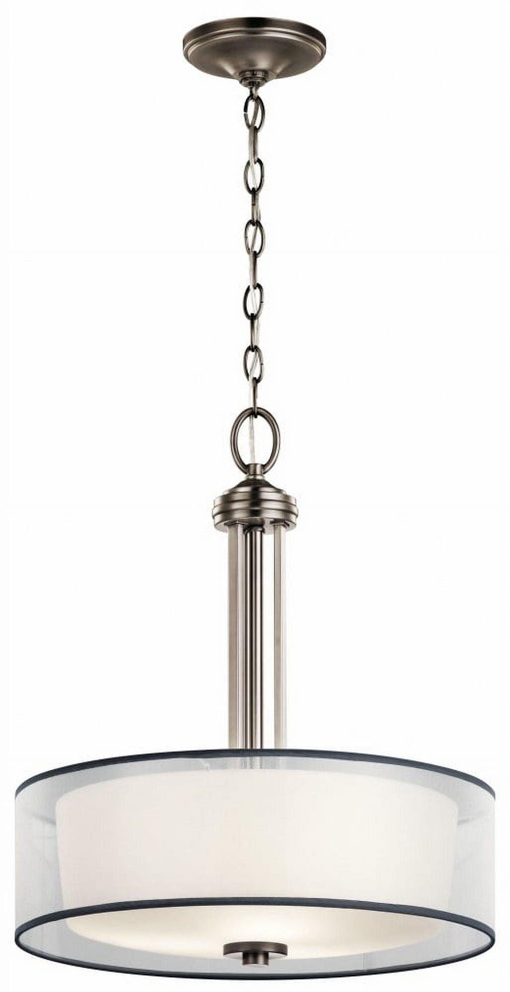 Clear Glass Drum Pendant Light with Pewter Finish, 18"