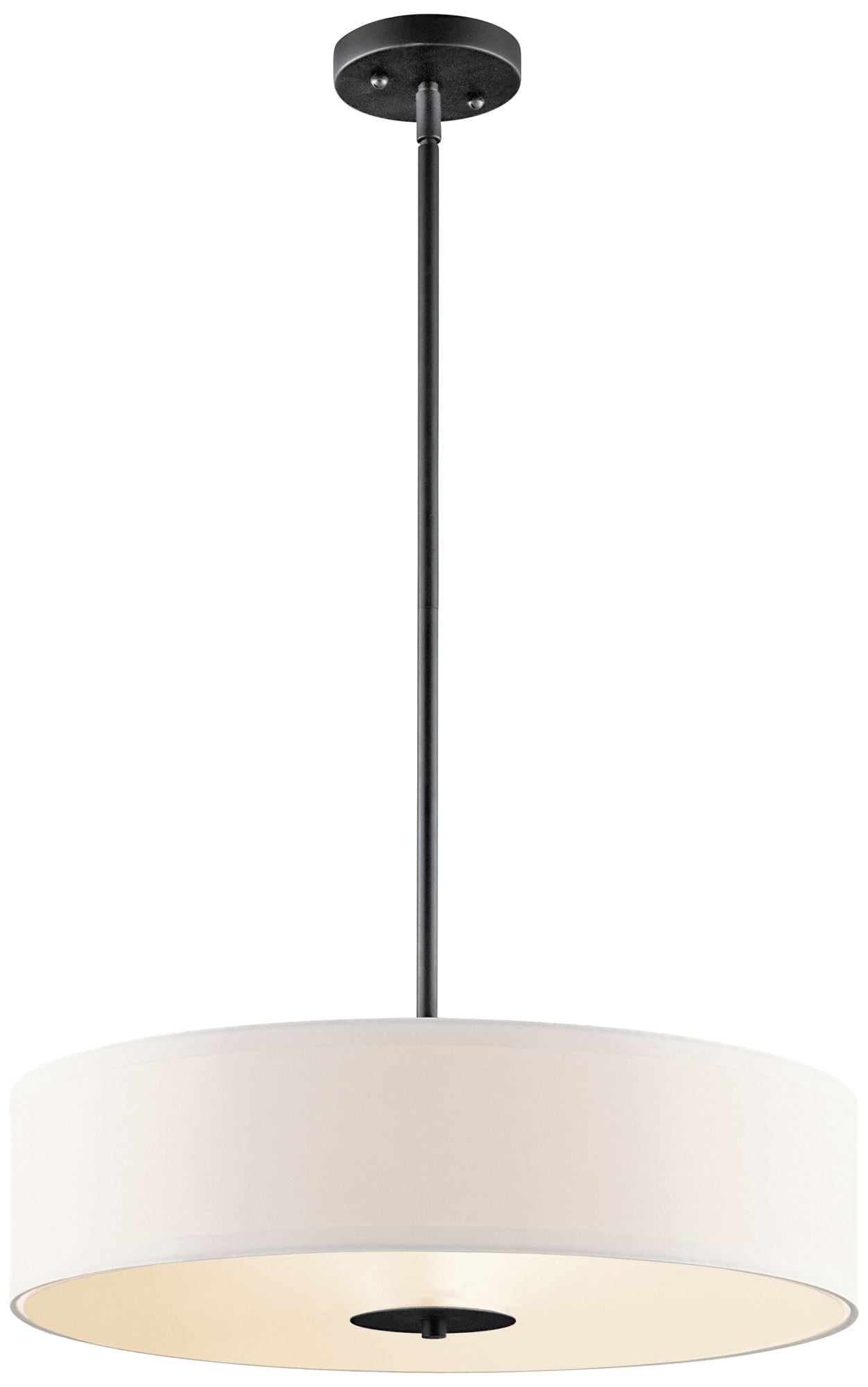 Black Steel Drum Pendant Light with White Shade