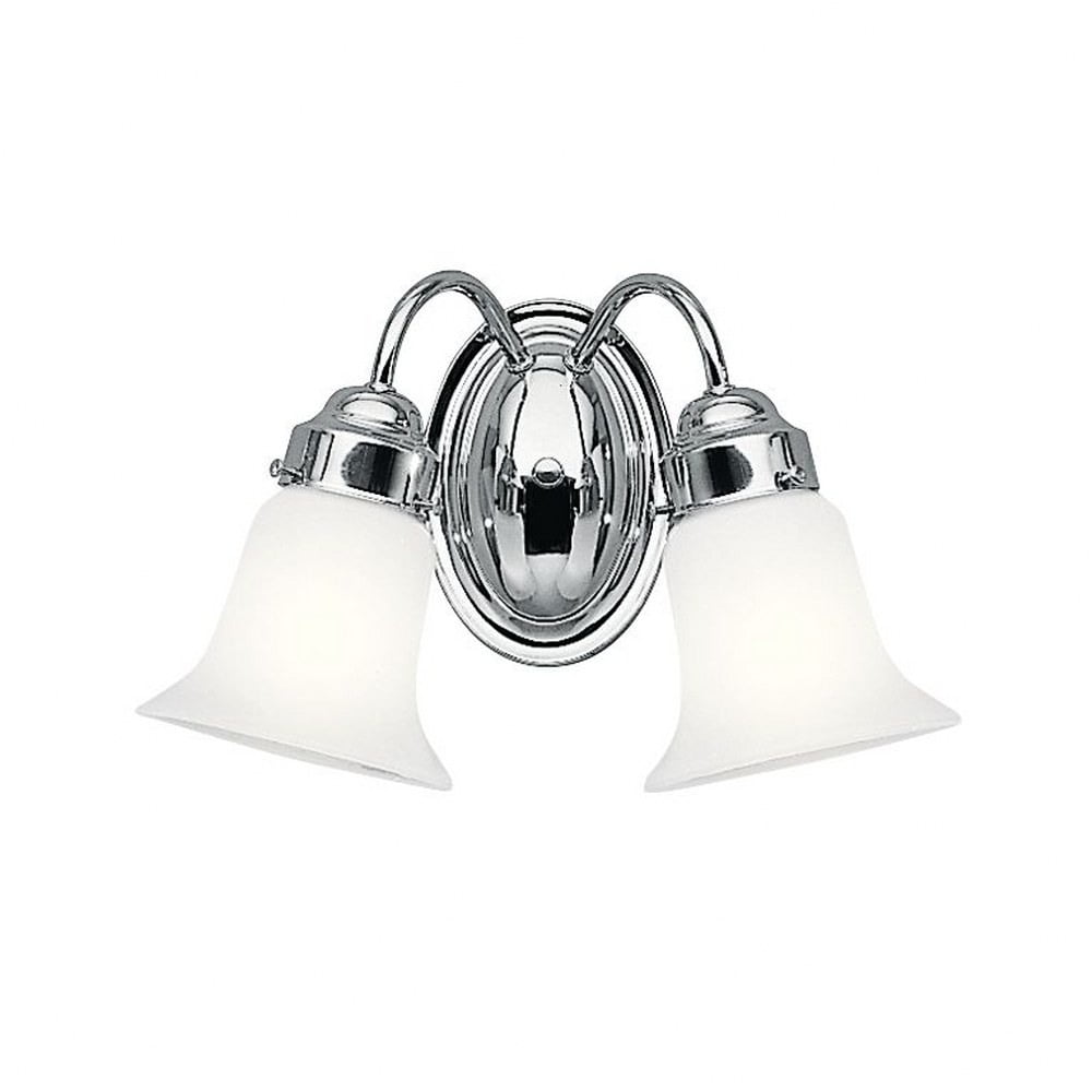 Chrome 2-Light Vanity with White Bell Shades