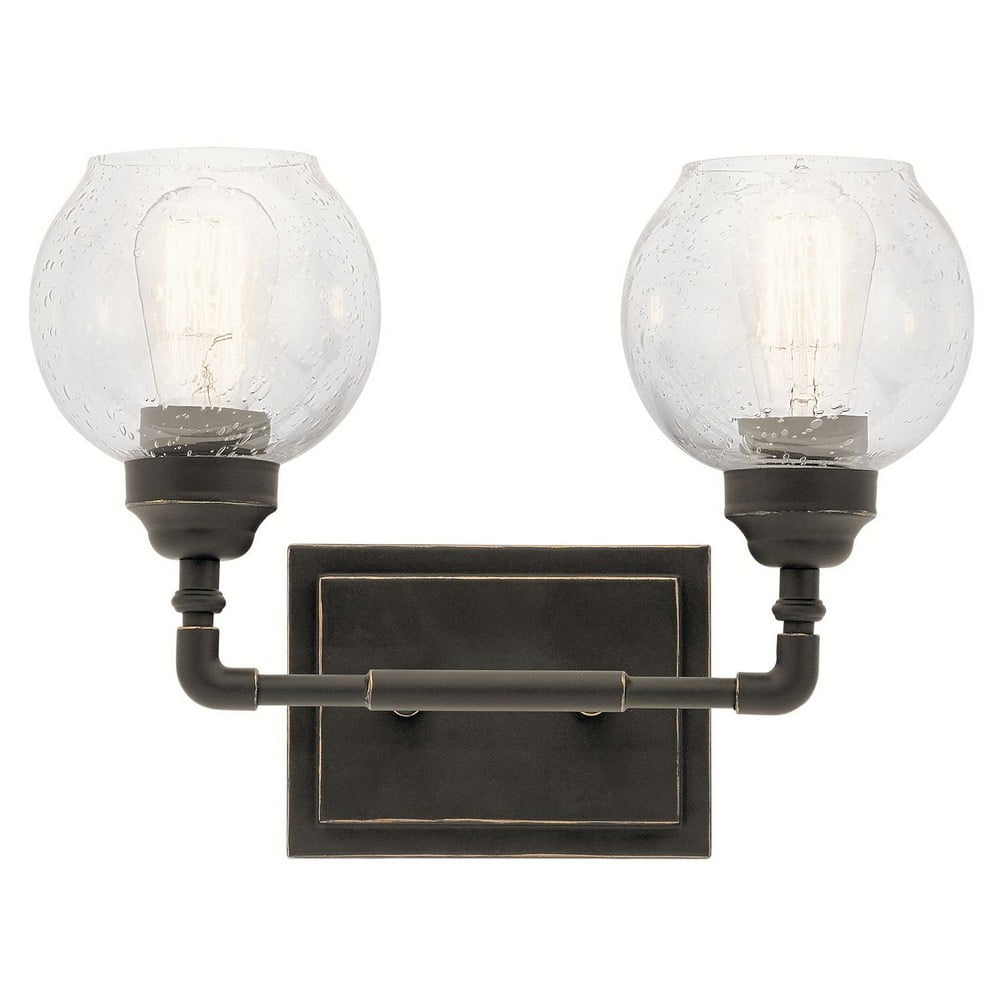 Niles 2-Light Distressed Bronze Vanity Light with Clear Globe Shades