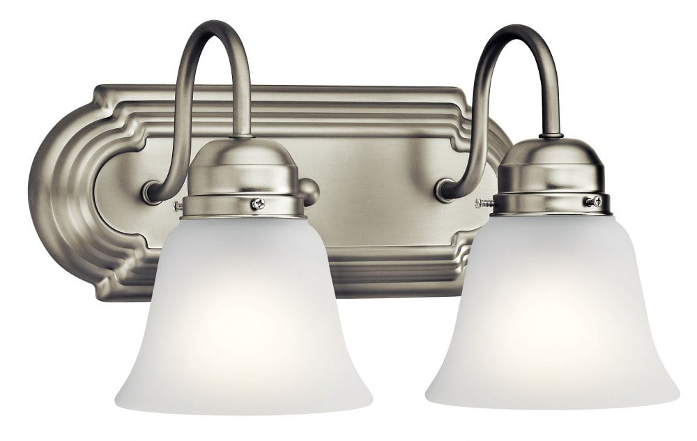 Classic 12.25" Distressed Bronze Vanity Light with White Bell Shades