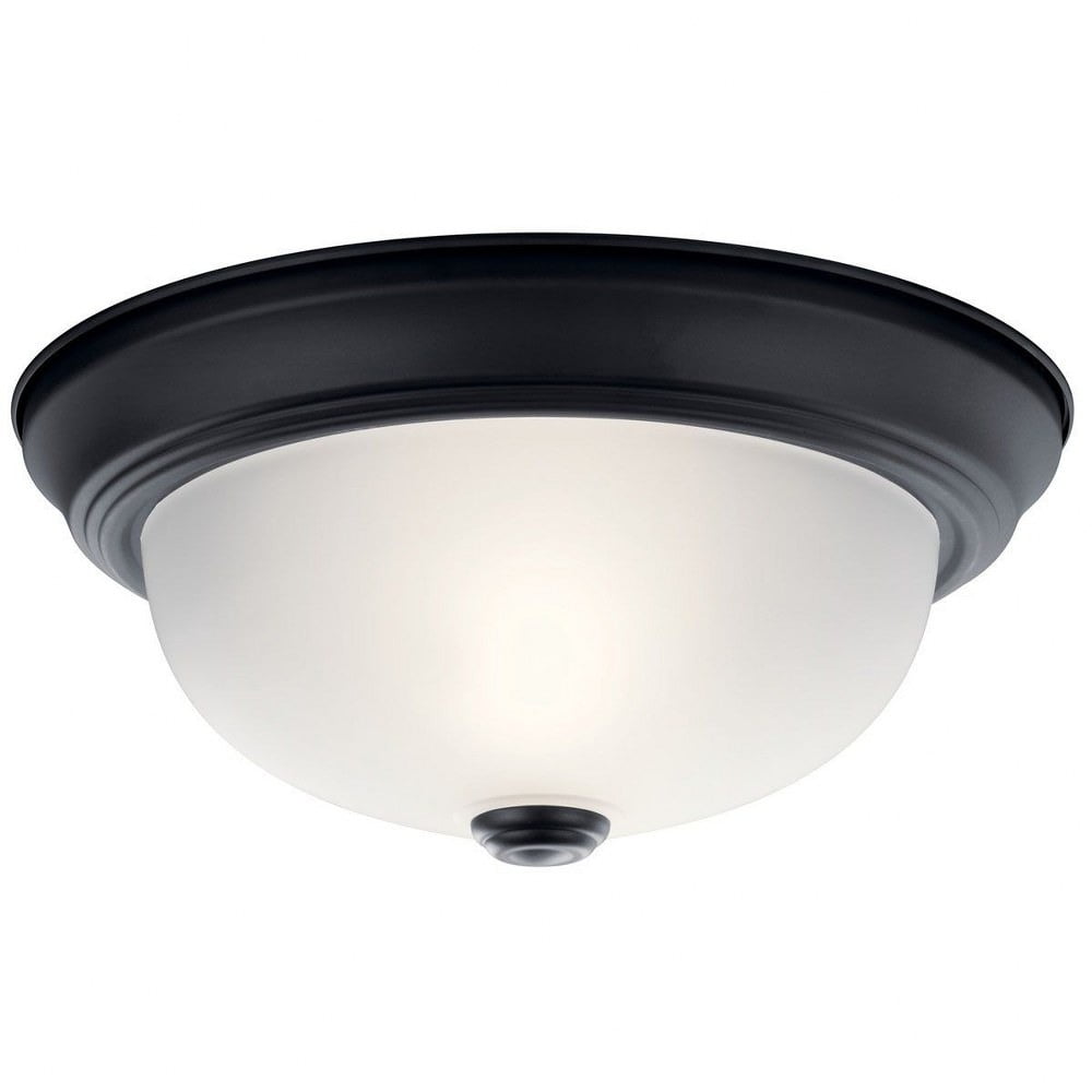 Black Satin Etched Glass 2-Light Flush Mount Ceiling Fixture