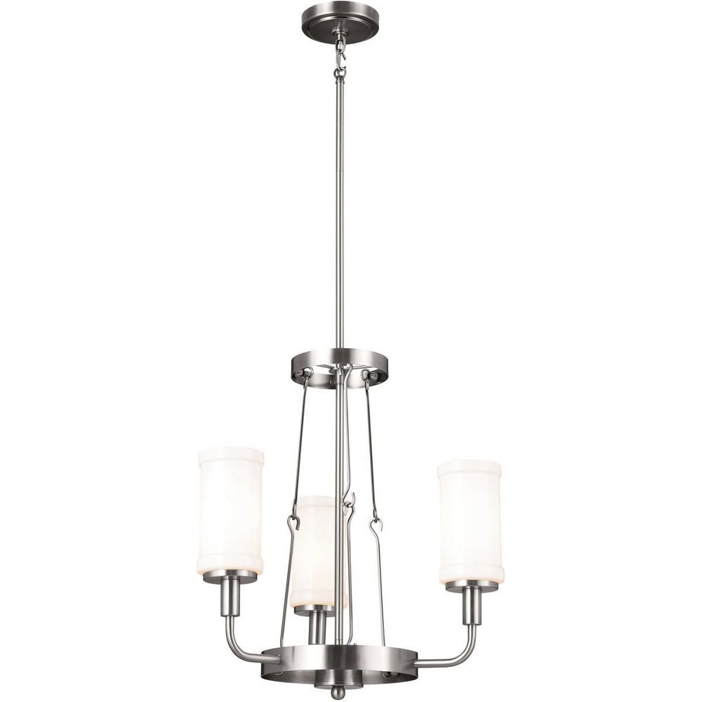 Classic Pewter Mini Chandelier with White Cylinder Shades