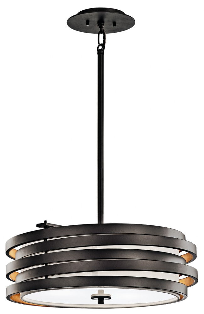 Distressed Bronze 18" Drum Pendant Light with Satin Etched Glass
