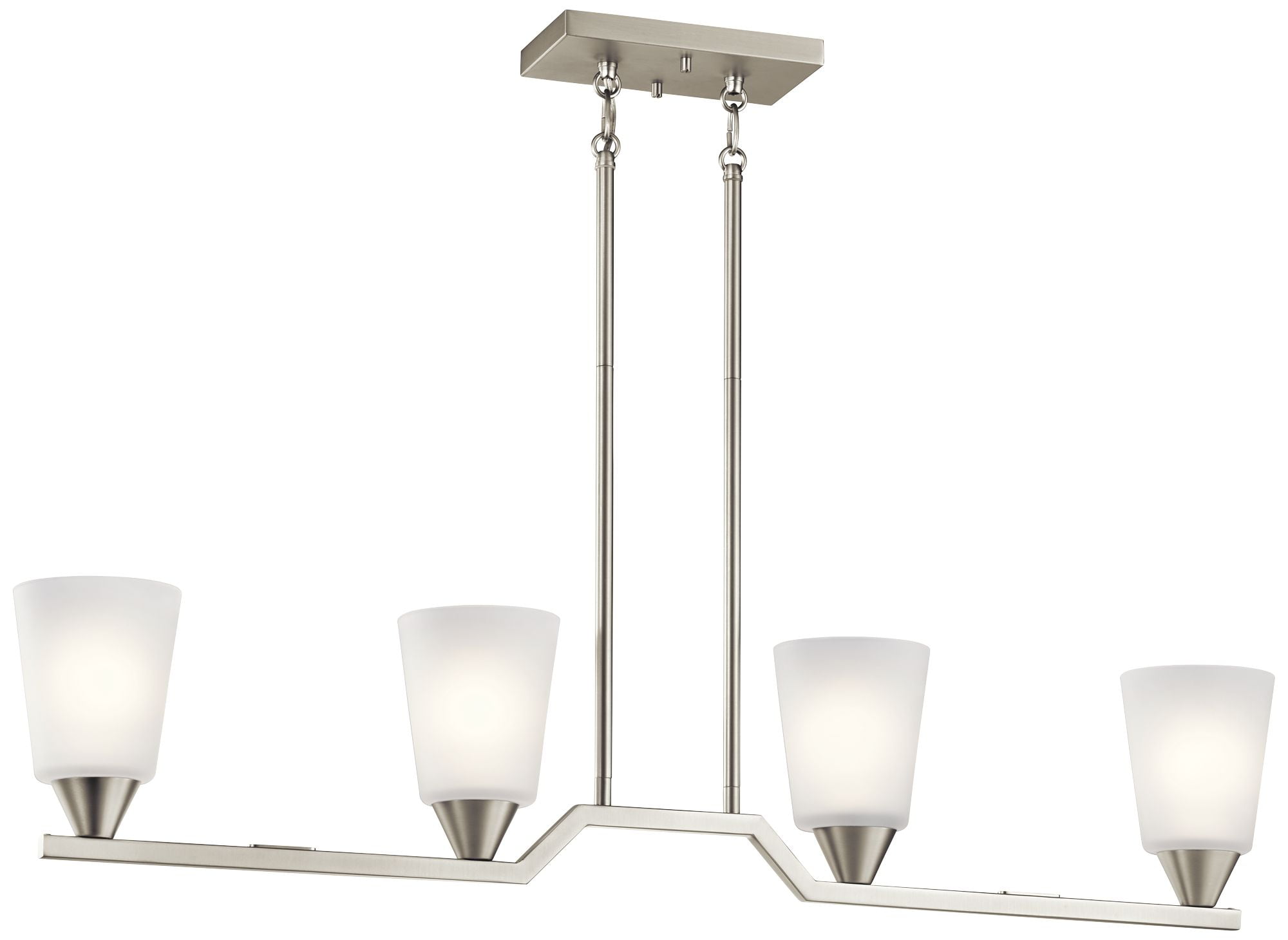 Brushed Nickel 4-Light Linear Chandelier with Satin Etched Glass