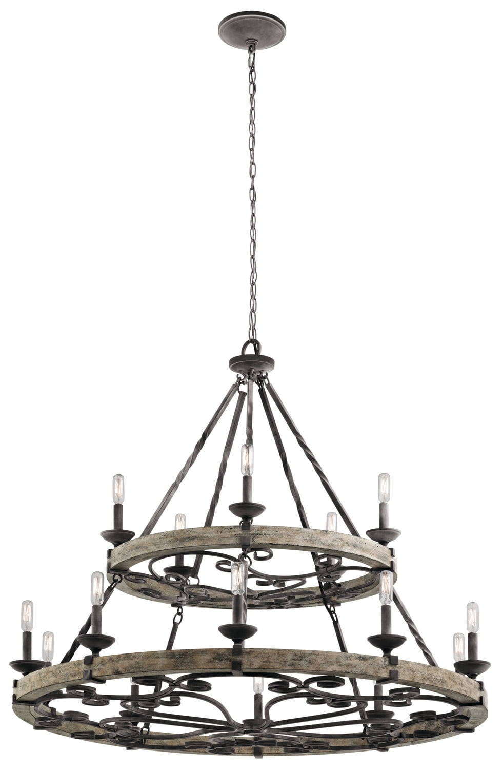 Elegant Grey and Bronze 44" Crystal Two-Tier Chandelier