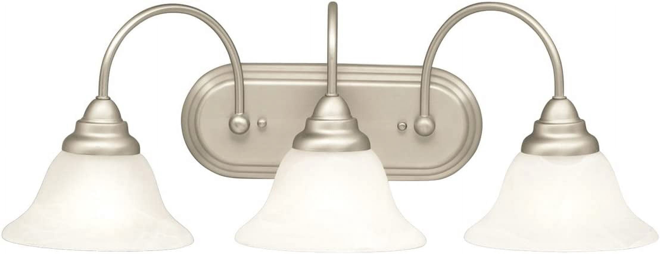 Quorum Campbell 3-Light Bathroom Vanity - Satin Nickel With Faux Alabaster Glass Shades, 24" Wide