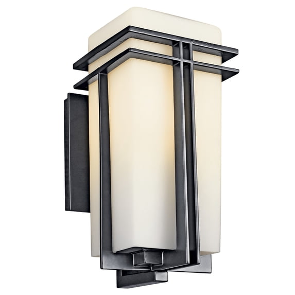 Kichler Tremillo 14.25" 1 Light Black Outdoor Wall Sconce with Satin Etched Glass