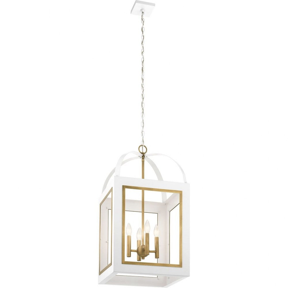 Elegant Vintage Brass & Glass 4-Light Pendant in White/Natural Brass