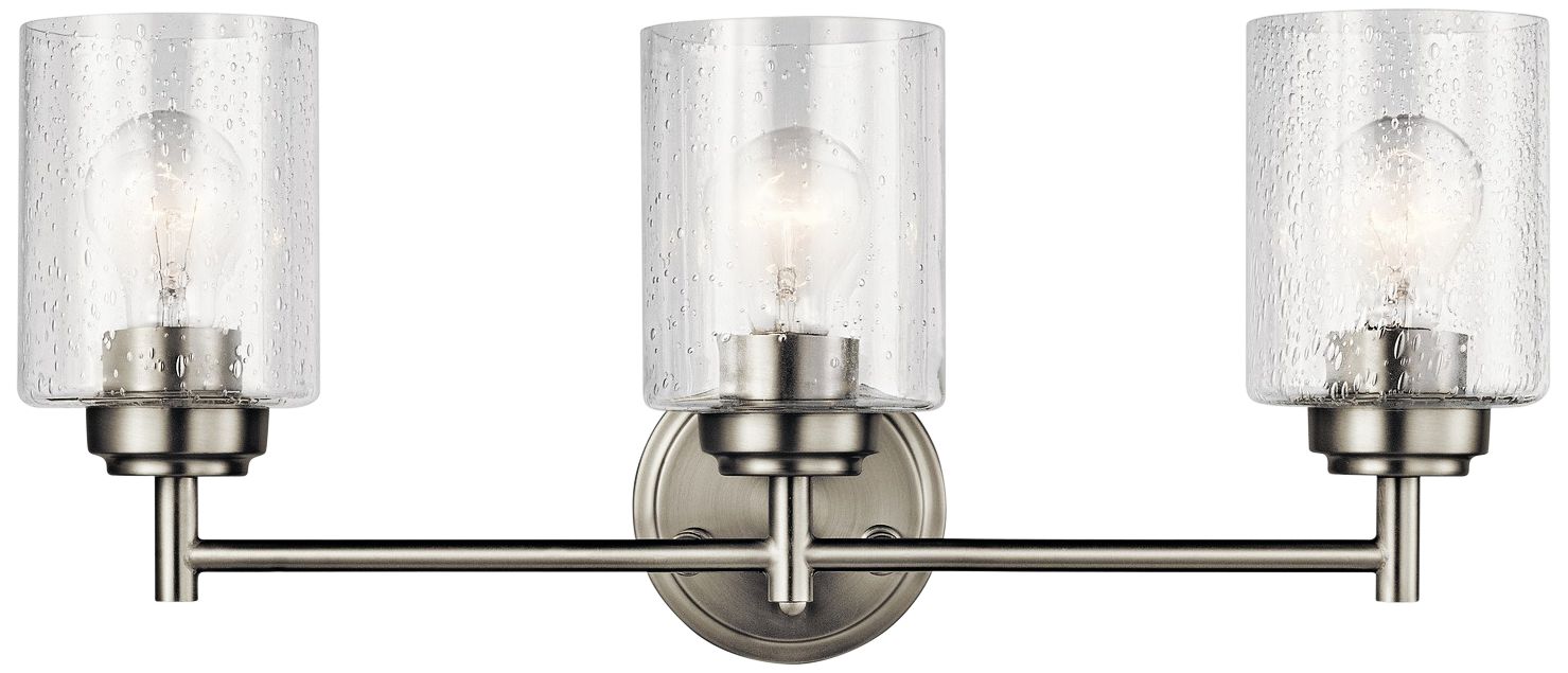 Kichler Barrington 4-Light Vanity Light - Distressed Black & Wood, Clear Seeded Glass, 29.5" Wide