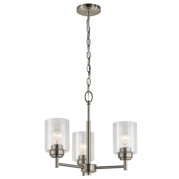 Kichler Winslow 3 Light Brushed Nickel Contemporary Chandelier with Clear Seeded Glass