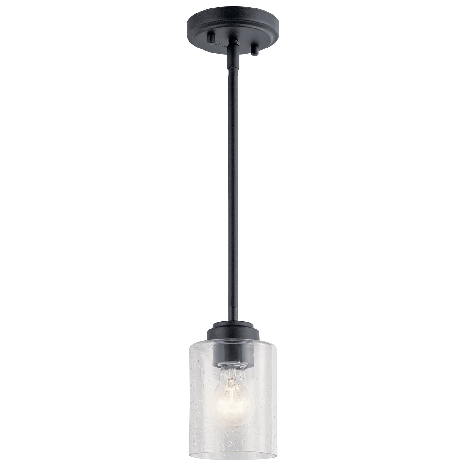 Winslow Contemporary Mini Pendant in Black with Clear Seeded Glass