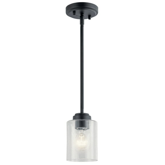 Kichler Winslow Contemporary 1 Light Black Mini Pendant Light with Clear Seeded Glass