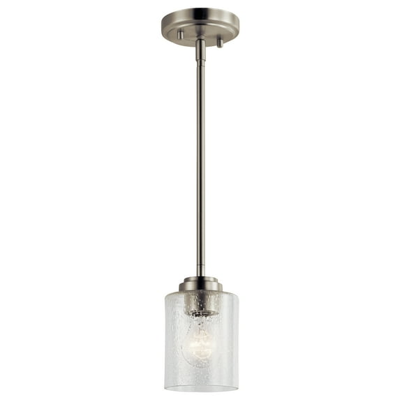Kichler Winslow Contemporary 1 Light Brushed Nickel Mini Pendant Light with Clear Seeded Glass