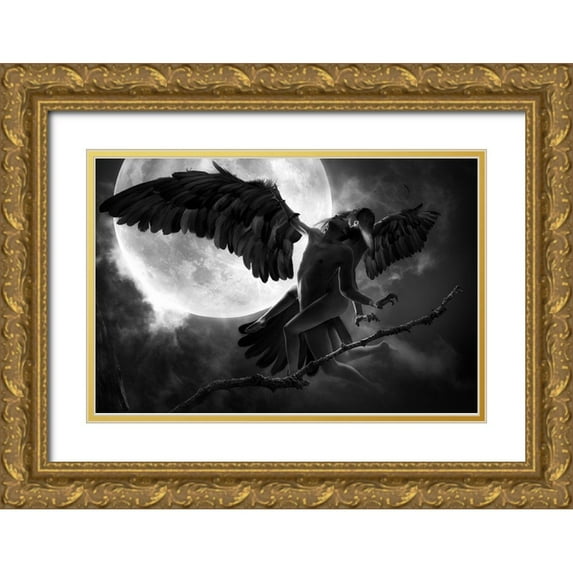 Kiciak, Christophe 24x17 Gold Ornate Wood Framed with Double Matting Museum Art Print Titled - Raven Dance