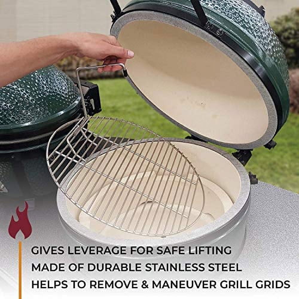 Kick Ash Basket Barbecue Grill Grate Lifter Tool with Table Hook and Handle for Charcoal and Gas