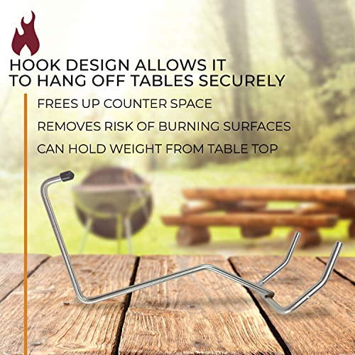 Kick Ash Basket Barbecue Grill Grate Lifter Tool with Table Hook and Handle for Charcoal and Gas