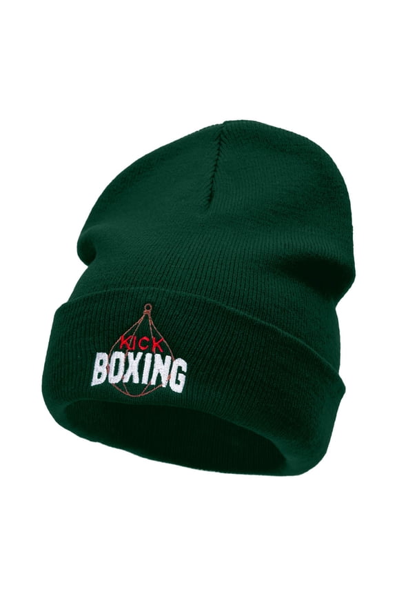 Kick Boxing Embroidered 12 Inch Long Knitted Beanie - Dk Green OSFM
