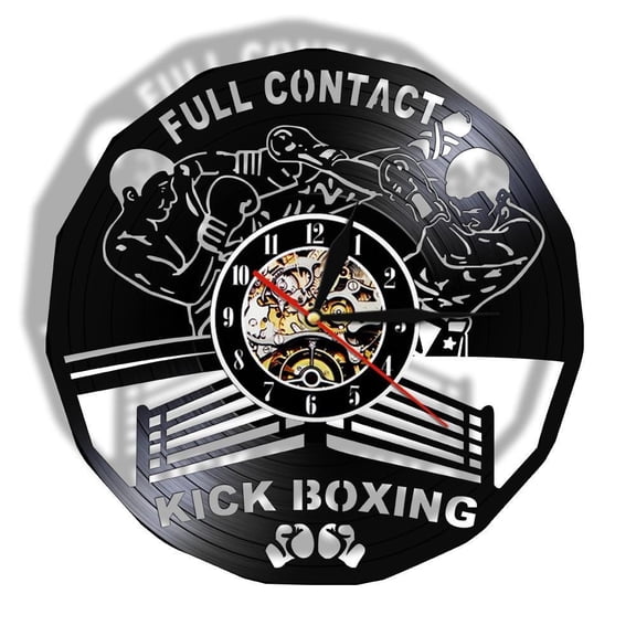 Kick Boxing Gym Decor Clock Boxing Gloves Punching Bag Infighters Vinyl Record Wall Clock Fighting Sports Boxers Scrappers Gift Without LED