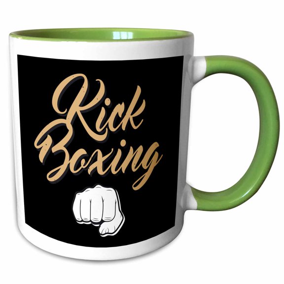 3drose, Kick Boxing with Hand for Boxer and Fighting Lover Quotes, 11oz Two-tone Green Mug