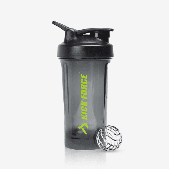 Kick Force Protein Shaker 20oz Black Blender Shaker Bottle Stainless Steel Whisk Ball