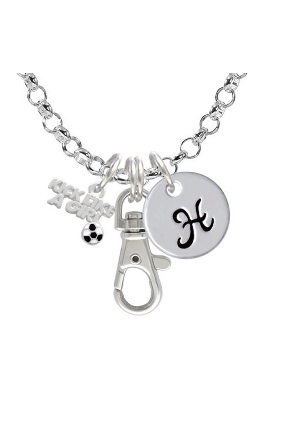 Kick Like a Girl with Enamel Soccer Ball - H - Initial Badge Clip Necklace