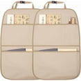 thumbnail image 1 of Kick Mat Back Seat Protector Waterproof Leather Car Seat Back Organizers Cover with 3 Storage Pockets for Kids Pets SUV Sedan Minivan Truck Car Travel Accessories (Beige 2-Pack), 1 of 6