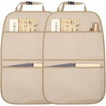 Kick Mat Back Seat Protector Waterproof Leather Car Seat Back Organizers Cover with 3 Storage Pockets for Kids Pets SUV Sedan Minivan Truck Car Travel Accessories (Beige 2-Pack)