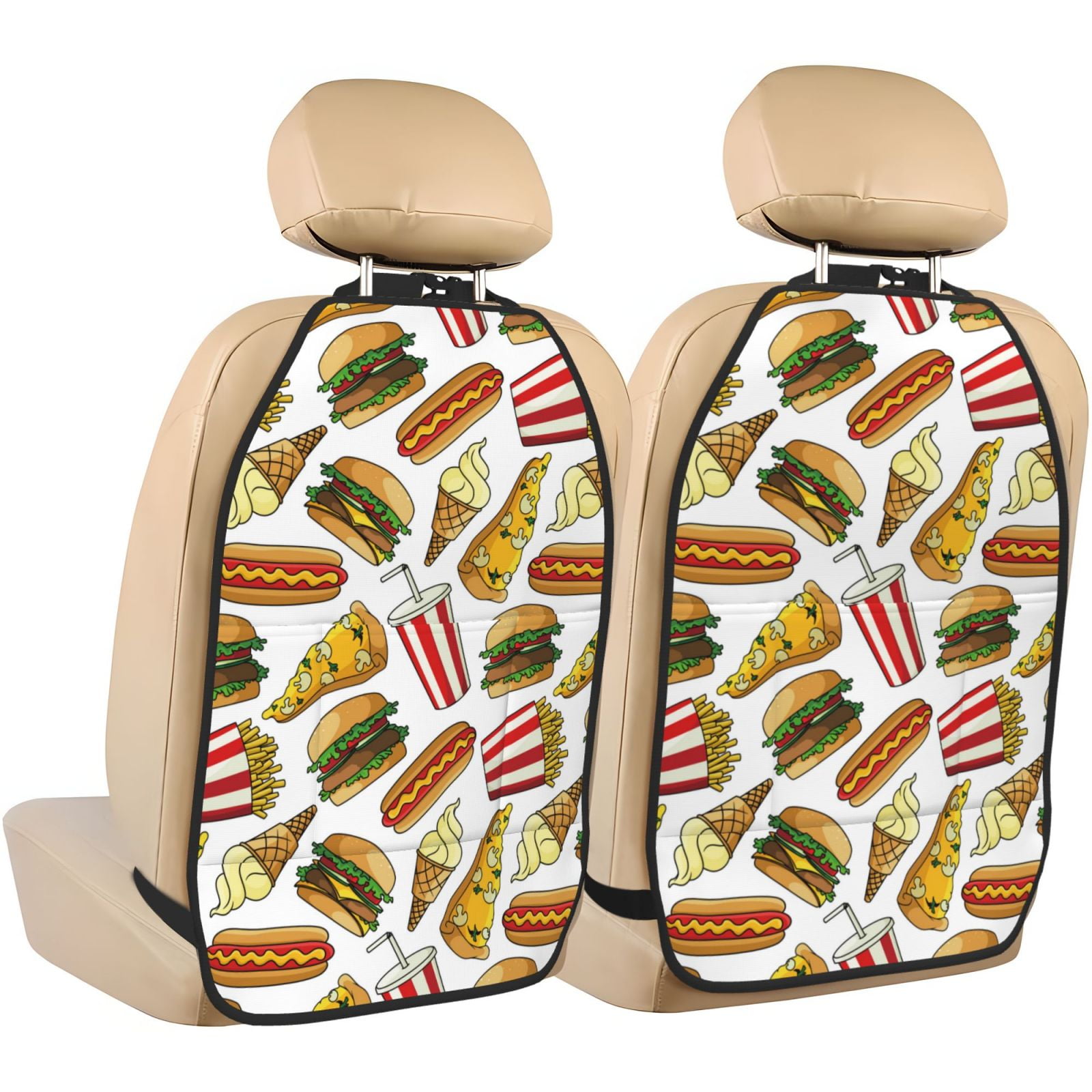 Kick Mats with Backseat Car Organizer 2 Pack Cute Food Ice Cream