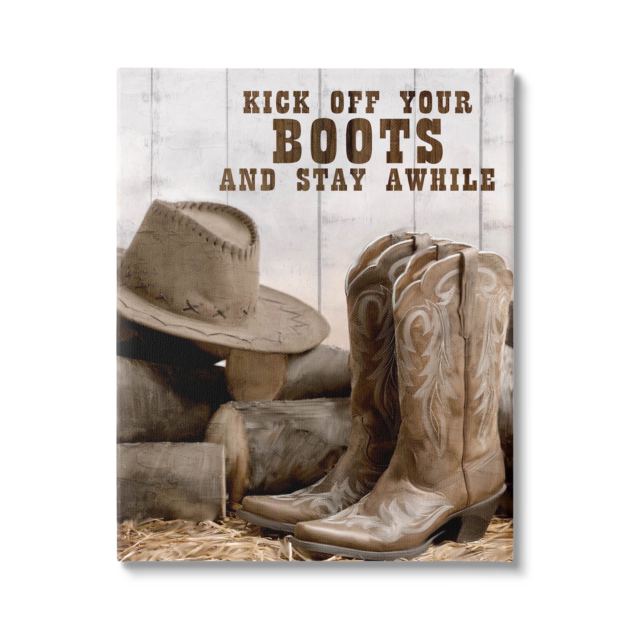 Kick Off Boots Stay Awhile Phrase Inspirational Graphic Art Gallery Wrapped Canvas Print Wall Art
