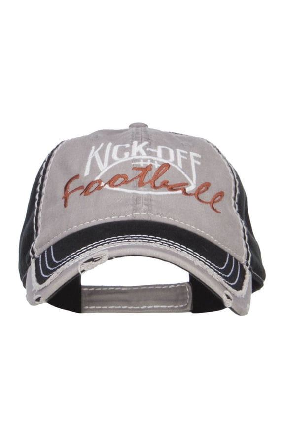 Kick Off Football Embroidered Frayed Bill Cap - Grey Black OSFM