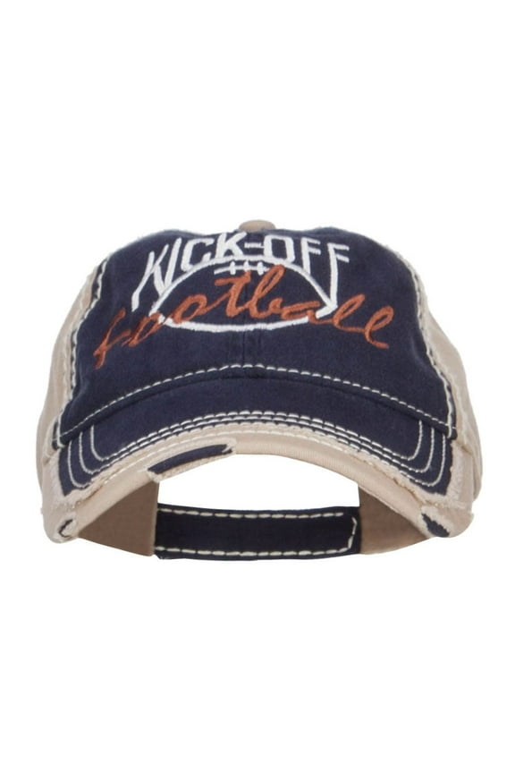Kick Off Football Embroidered Frayed Bill Cap - Navy OSFM