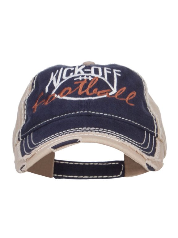 Kick Off Football Embroidered Frayed Bill Cap - Navy OSFM